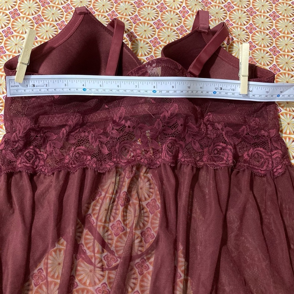 Ashley Stewart Burgundy Lace Bra Chemise - Picture 4 of 12